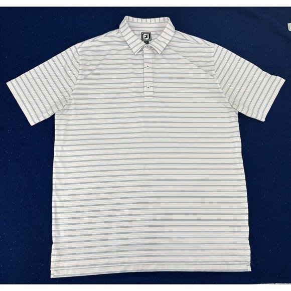 FootJoy‎ Shirt Men's 2XL White Pink Stripes Golf Polo Mount Vernon Country Club - Picture 1 of 10